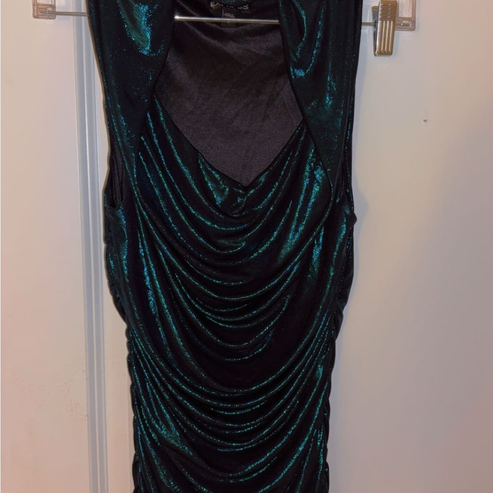 Express Green Ruched Cowl Neck Bodycon Top